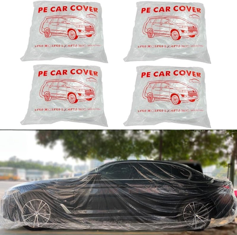 Bocarmo 4 Packs Disposable Car Cover Clear Plastic Car Cover Universal Rain Dust Garage Cover with Elastic Band Medium (12.4 FT x 21.6 FT) - Image 1